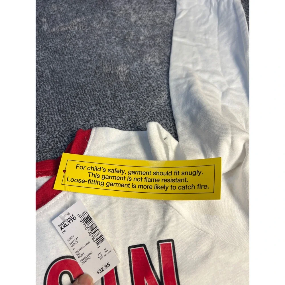 PJ Place Kids White Red Cousin Crew 2024 Long Sleeve Pajama Top XXL 16 NWT